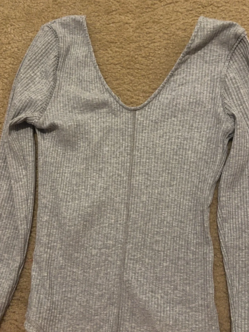 Free People Heather Gray Ribbed Scoop Neck Long Sleeve Top